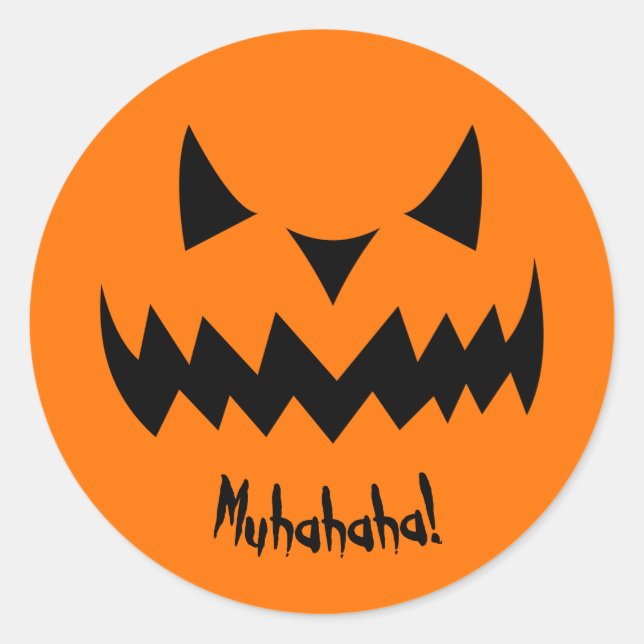 Just Tricks Evil Smiling Pumpkin Halloween Classic Round Sticker (Front)