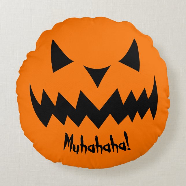 Just Tricks Evil Smiling Pumpkin Halloween Round Pillow (Front)