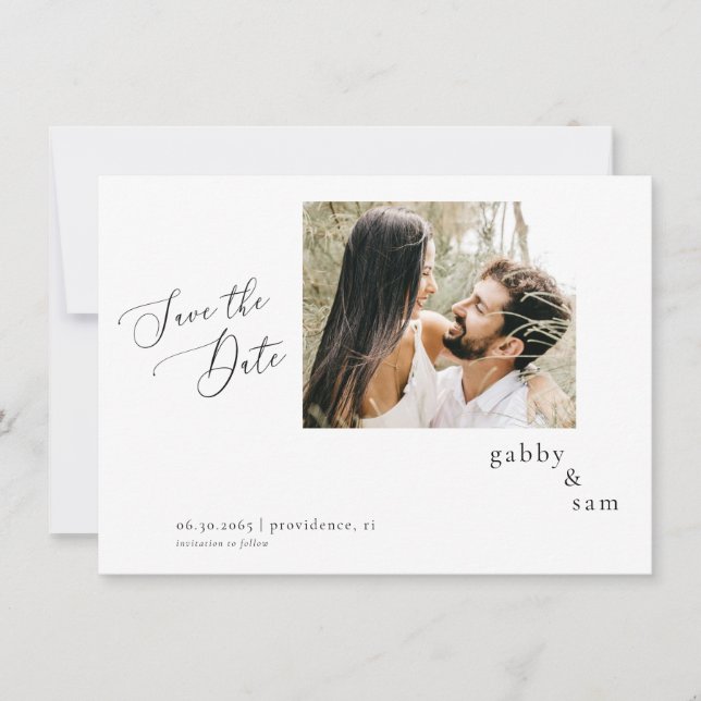 Just Us Photo White Wedding Save the Date QR Invitation (Front)