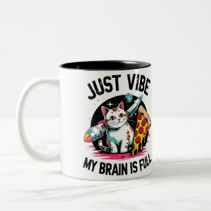 "Just Vibe" - Space Cat & Pizza Two-Tone Coffee Mug