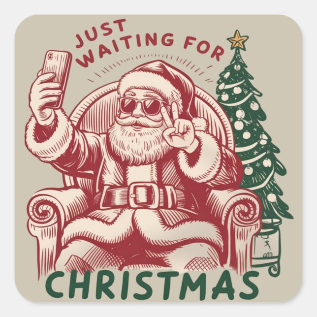 Just Waiting For Christmas Santa Claus Retro Funny Square Sticker (Front)