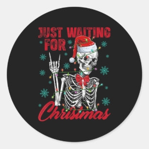 Just Waiting For Christmas Skeleton Rock Hand Sign Classic Round Sticker