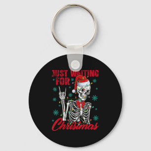 Just Waiting For Christmas Skeleton Rock Hand Sign Keychain