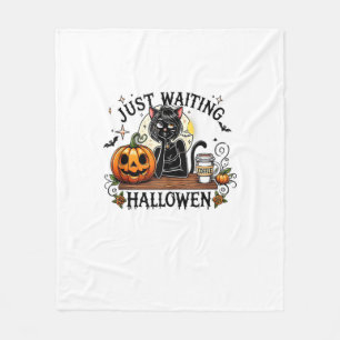 Just Waiting For Halloween Black Cat Lady Ice Coff Fleece Blanket
