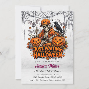 Just Waiting For Halloween Cool Skeleton Spooky Invitation