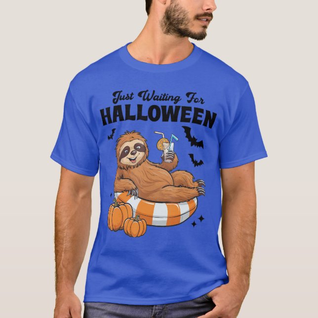 Just Waiting For Halloween Cute Lazy Sloth Hallowe T-Shirt (Front)