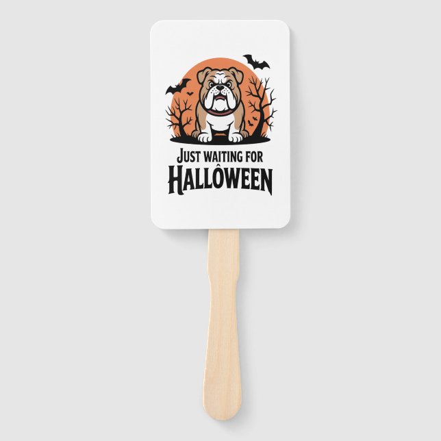 Just Waiting for Halloween Dog Hand Fan (Front)