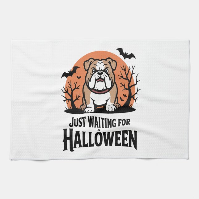 Just Waiting for Halloween Dog Kitchen Towel (Horizontal)