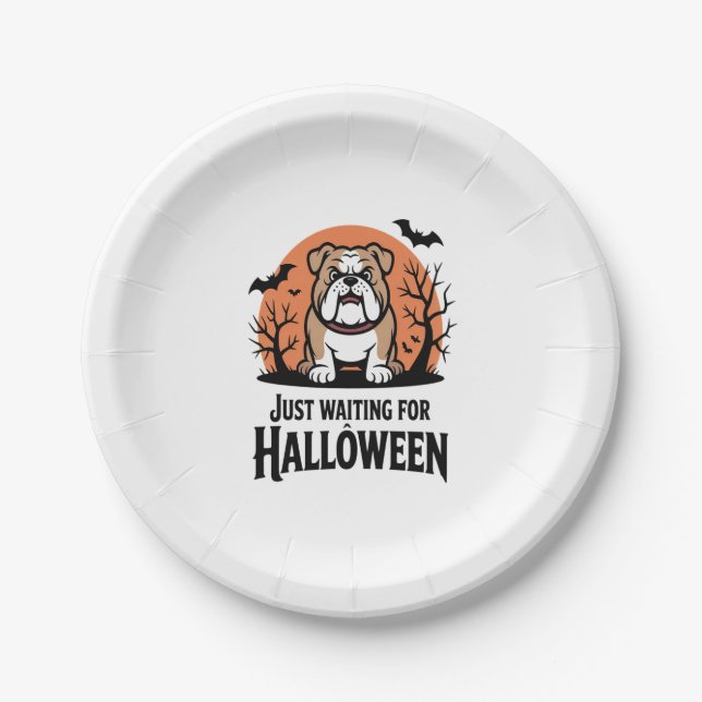 Just Waiting for Halloween Dog Paper Plate (Front)
