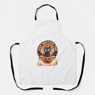 Just Waiting for Halloween Funny Cat Retro Tee Apron