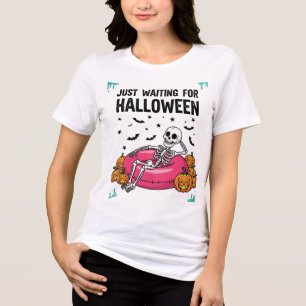 Just Waiting for Halloween Funny Skeleton Pumpkin Tri-Blend Shirt