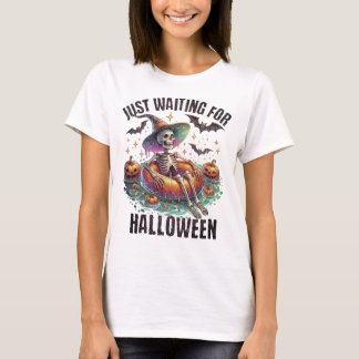 Just Waiting For Halloween Funny Skeleton Shirt