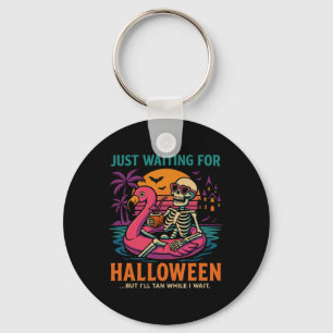 Just Waiting For Halloween Funny Skeleton Tee Keychain