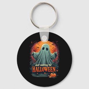 Just Waiting For Halloween Funny Spooky Season Gra Keychain