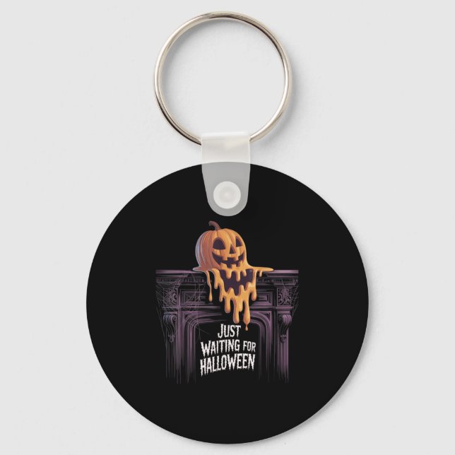 Just Waiting For Halloween Jack O Lantern Hallowee Keychain (Front)