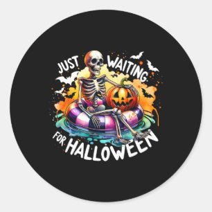 Just Waiting For Halloween Jack O Lantern Skeleton Classic Round Sticker