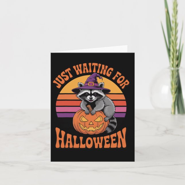 Just Waiting For Halloween Raccoon Pumpkin Witch H Card (Front)