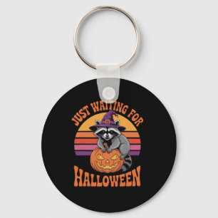 Just Waiting For Halloween Raccoon Pumpkin Witch H Keychain