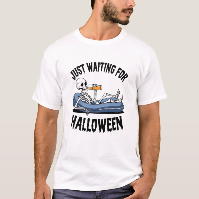 Just Waiting for Halloween" Relaxing Skeleton with T-Shirt (Front)