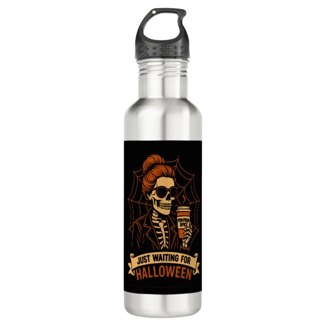 Just Waiting for Halloween Skeleton 710 Ml Water Bottle (Front)