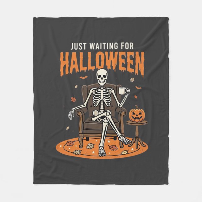 Just Waiting For Halloween Skeleton Design_1 Fleece Blanket (Front)