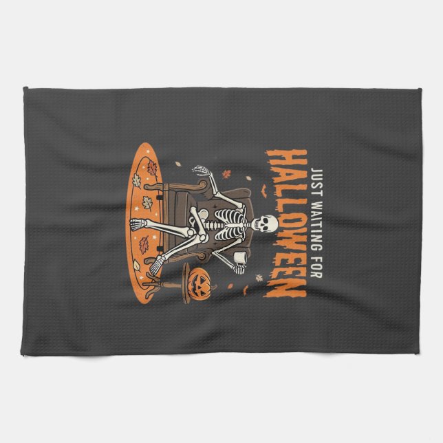Just Waiting For Halloween Skeleton Design_1 Kitchen Towel (Horizontal)