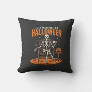 Just Waiting For Halloween Skeleton Design_1 Throw Pillow