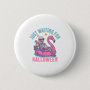 Just Waiting For Halloween Skeleton Flamingo Beach 2 Inch Round Button