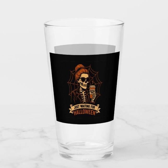 Just Waiting for Halloween Skeleton Glass (Front)
