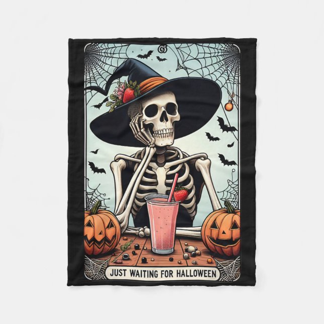Just Waiting For Halloween Skeleton Hat Witches  Fleece Blanket (Front)