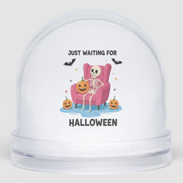 Just Waiting for Halloween Skeleton Snowglobe (Front)
