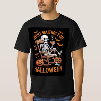 Just Waiting for Halloween Skeleton Spooky Season T-Shirt