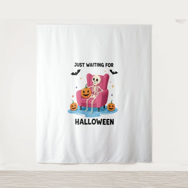 Just Waiting for Halloween Skeleton Tapestry (Front)