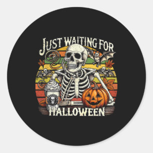 Just Waiting For Halloween Skeleton Tis The Spooky Classic Round Sticker