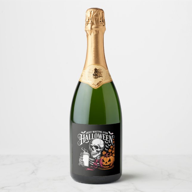 Just Waiting For Halloween Sparkling Wine Label (Front)