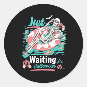Just Waiting For Halloween Spooky Skeleton Summer  Classic Round Sticker