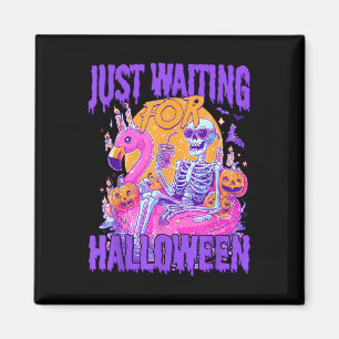 Just Waiting For Halloween Spooky Skeleton Summer Magnet