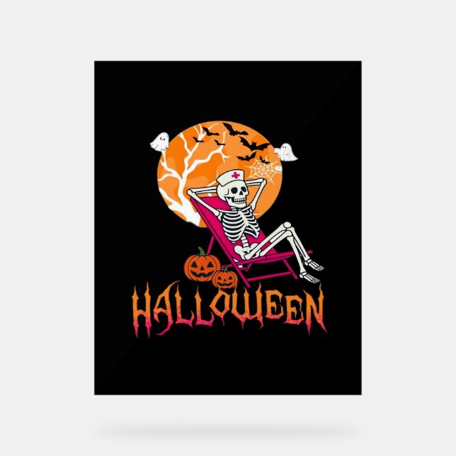 Just Waiting For Halloween Summer Nurse Skeleton P Acrylic Sign (Front)