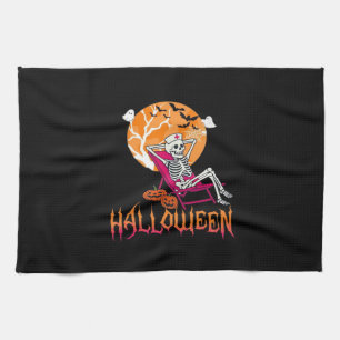 Just Waiting For Halloween Summer Nurse Skeleton P Kitchen Towel