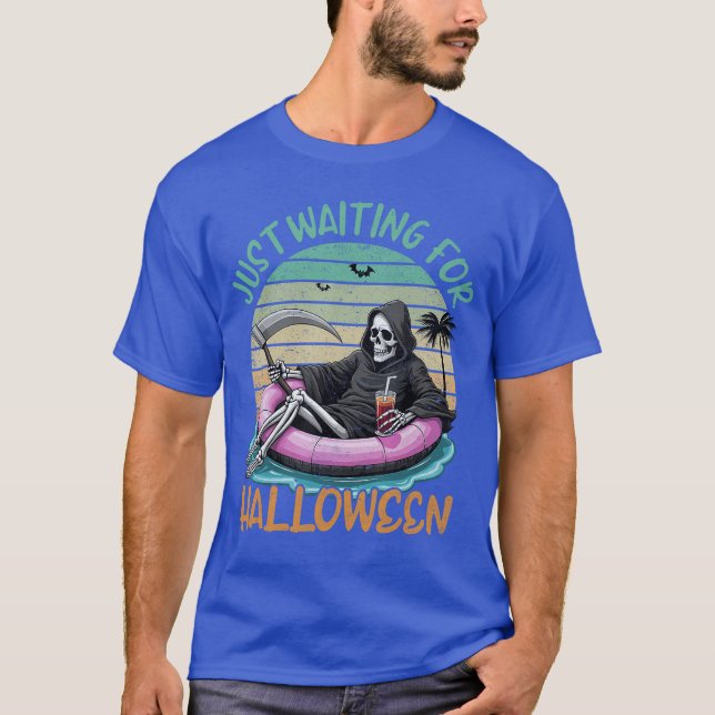 Just Waiting For Halloween Summer Vibes Skeleton P T-Shirt (Front)