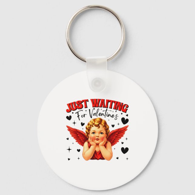 Just Waiting For Valentines Day Baby Cud Cute Vale Keychain (Front)