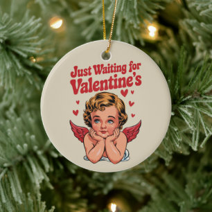 Just Waiting For Valentine's Retro Baby Cupid Love Ceramic Ornament