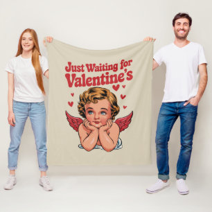 Just Waiting For Valentine's Retro Baby Cupid Love Fleece Blanket