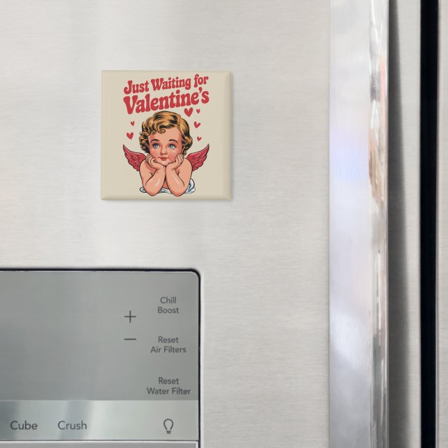 Just Waiting For Valentine's Retro Baby Cupid Love Magnet (In Situ (Fridge))