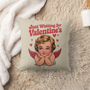 Just Waiting For Valentine's Retro Baby Cupid Love Throw Pillow