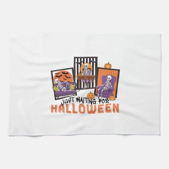 Just Waiting Halloween Fall Vibes Kitchen Towel (Horizontal)