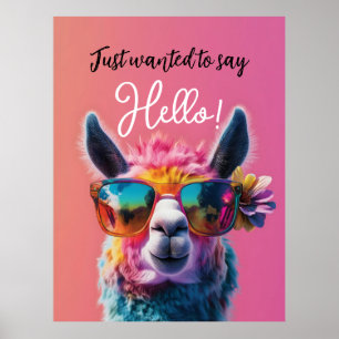 Just wanted to say Hello colorful Llama design Poster