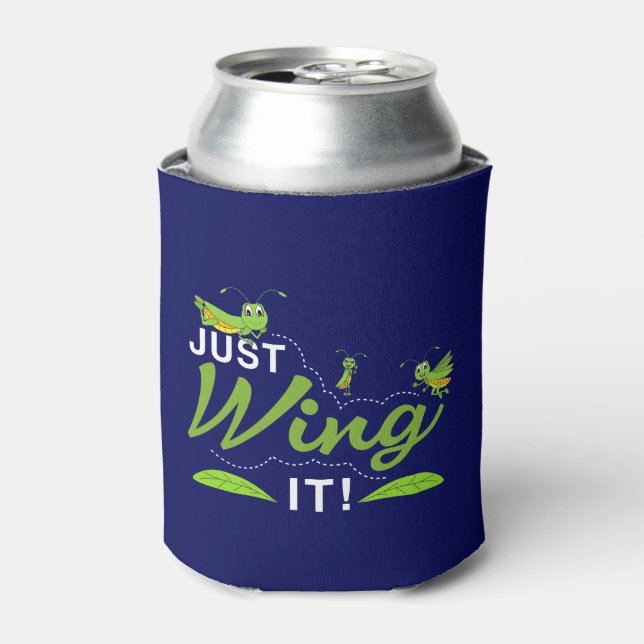 Just Wing it - Grasshopper Keep Trying Quote Can Cooler (Can Front)