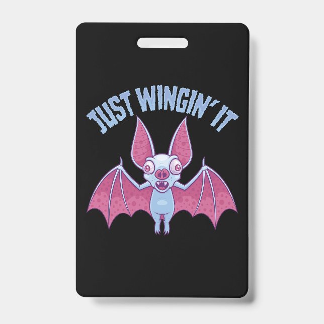 Just Wingin' It Derpy Albino Bat Badge (Front)
