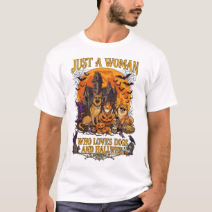 Just Woman Who Loves Dogs Halloween Haunted House T-Shirt
